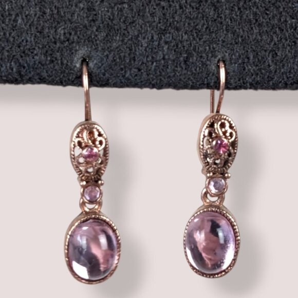 (2/$20) Avon Rose Gold Purple Glass Earrings - Picture 3 of 5